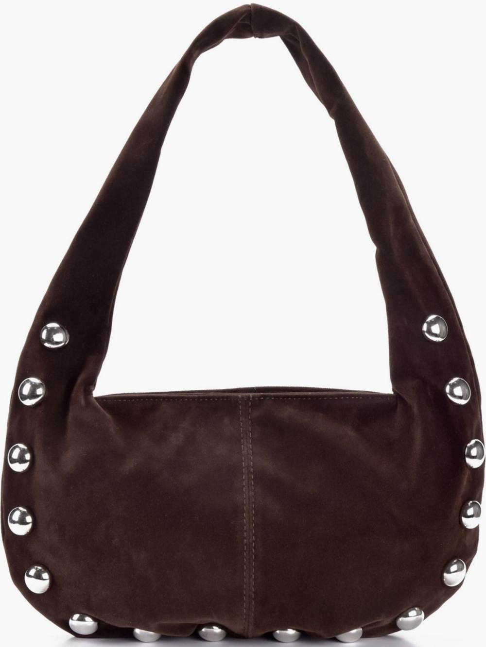 Brown Suede Shoulder Hobo Bag with Silver Studs - Women